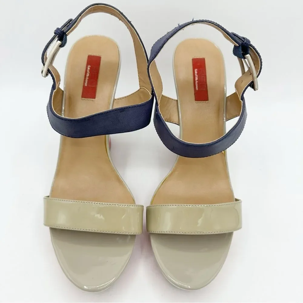 RED Saks Fifth Avenue Dana Wedge Sandal  Leather Cork Platform EU 41 US‎ 10.5